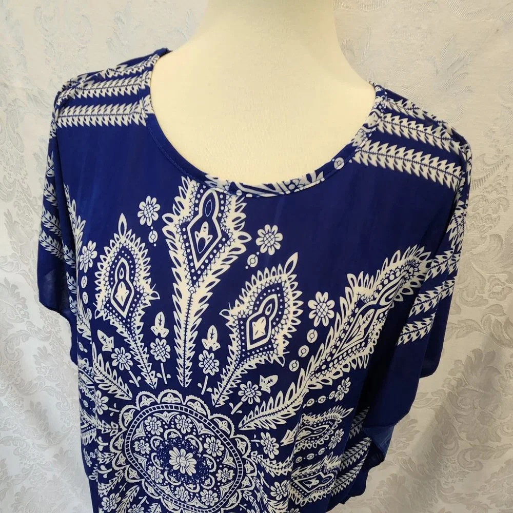 Blue & White Tunic Top/Swim Suit Cover Up